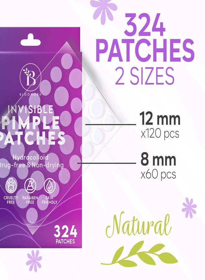 BLOOMORA Invisible Pimple Patches for Face (324 Count), Zit Patches for Spot Cover, Hydrocolloid Covers Pimples, Clear (2 Sizes - S/L) - Image 3